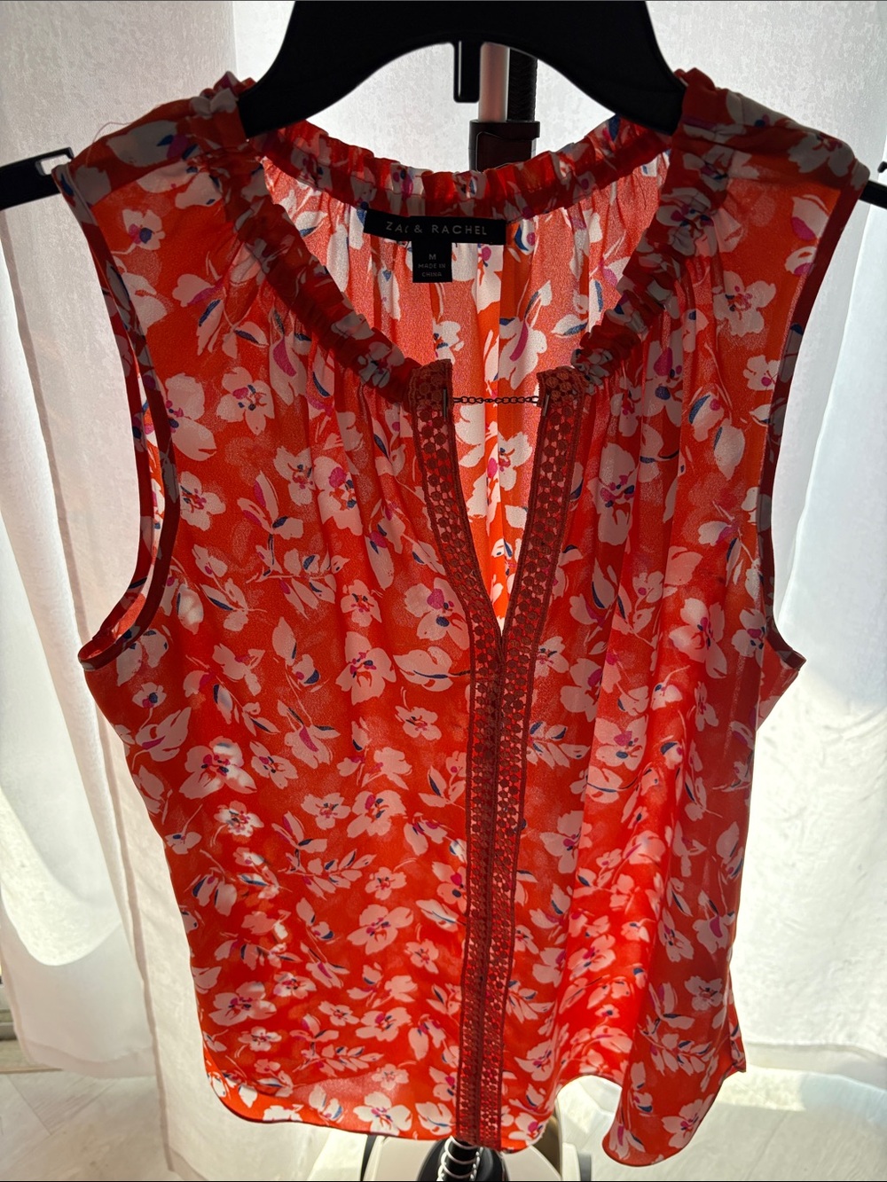 Zac & Rachel Orange Floral Ruffled Sleeveless Camisole